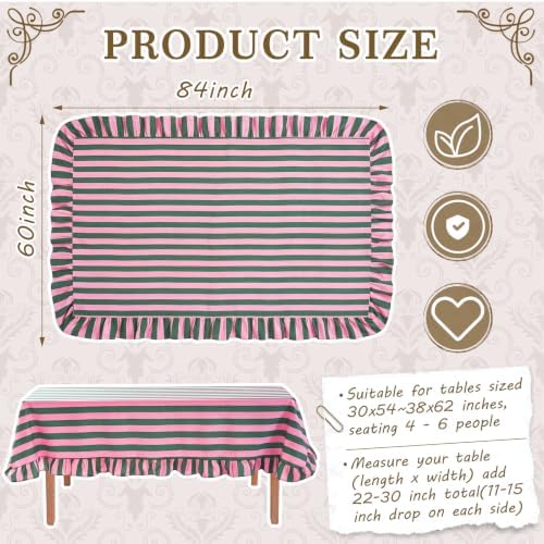 Tudomro Striped Tablecloth, Rectangle, Pink, Grass Green, 84'' X 60'' - Image 2