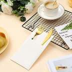 Cindeer 150 Pcs White Linen Dinner Napkins with Built in Flatware - Image 3