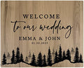 Andaz Press Large Wooden Welcome Sign for Wedding, Rustic Welcome Sign 16" x 20" Custom Names Pine Trees Woodland Wedding Signage English Oak MDF Wood Finish Wedding Reception Indoor Outdoor Signs by AndazPress