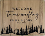 Andaz Press Large Wooden Welcome Sign for Wedding, Rustic Welcome Sign 16" x 20" Custom Names Pine Trees Woodland Wedding Signage English Oak MDF Wood Finish Wedding Reception Indoor Outdoor Signs by AndazPress