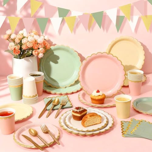 Mimorou 342 Pcs Sage Green and Pink Party Supplies Plates Napkins Cups - Image 2