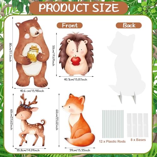 Woodland Animals Party Decorations, 4 Pack 31" x 16" Large Woodland Animals Cardboard Cutouts Stand Up, Forest Theme Photo Booth Props for Birthday Party Baby Shower Classroom Decoration - Image 2
