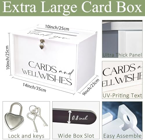 Valband Extra Large Card Box with Lock, Elegant White Wedding Card Boxes for Reception Monetary Envelope, Big Gift Cards Box Holder for Party Engagement Bridal Baby Shower Graudation Table Decor - Image 2
