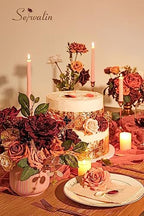 Serwalin Artificial Fall Flowers, Burgundy Orange Silk Flowers for Wedding - Image 5
