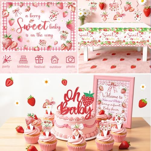 Costova Strawberry Baby Shower Decorations, A Berry Sweet Baby Is on the Way Party Supplies with Backdrop, Balloon Garland, Boxes, Mom to Be Sash for It's a Girl Gender Reveal Party - Image 5