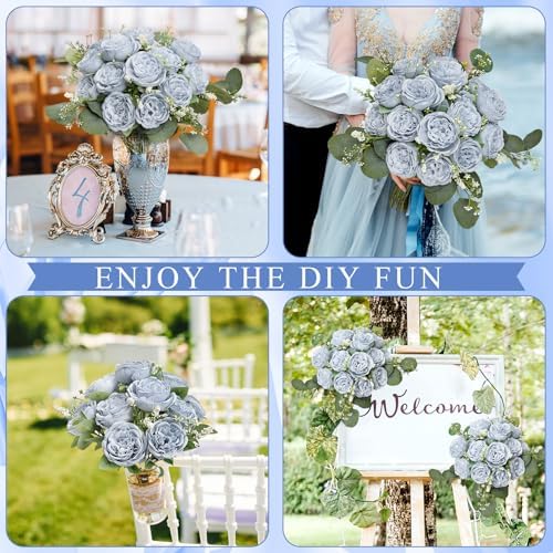 24 Bundles Dusty Blue Artificial Peonies Silk Flowers Bulk - Image 4