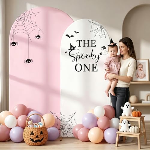 Serencatcher Halloween Spooky One Birthday Arch Covers Pink 7.2FT 6FT 2Pcs - Image 2