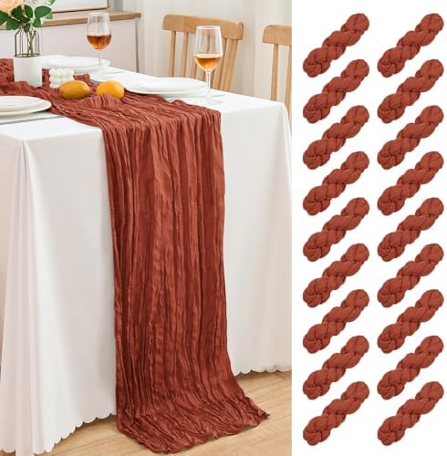 18 Pack Terracotta Cheesecloth Table Runner 21.5x120 Inch, Semi Sheer Boho Gauze Cheese Cloth Fabric Table Runners 10 FT Long for Wedding Party Baby Shower Birthday Home Decor by Unknown