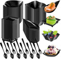 Tessco for you 400 Pcs Mini Appetizer Plates Set Including 200 Disposable Dessert Plates Assorted Shape 100 Mini Plastic Forks 100 Plastic Spoons for Party (Classic Style, Black) by Tessco