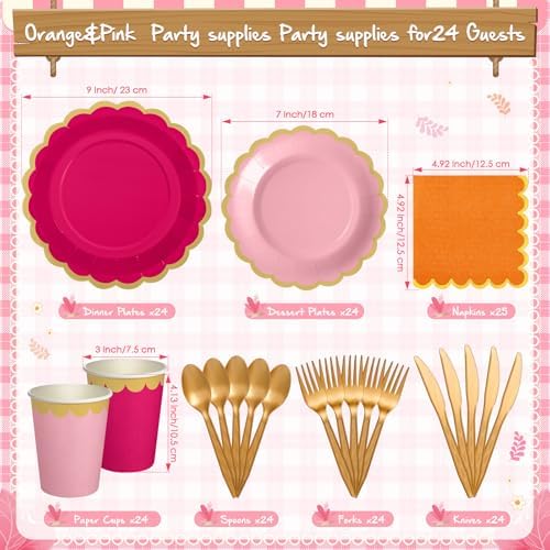 Mimorou 169 Pcs Pink and Orange Plates and Napkins Party Supplies - Image 3
