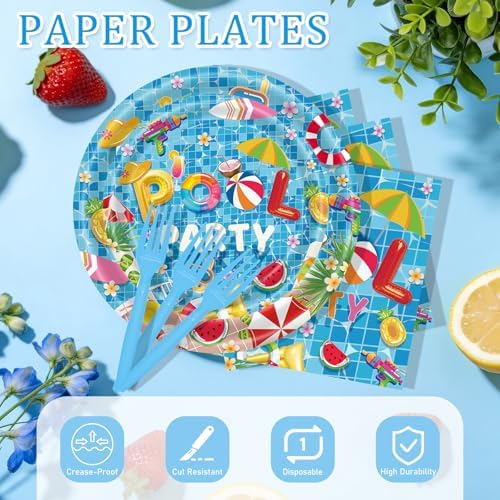 250 Pcs Summer Pool Plates and Napkins, 50 Guests Disposable Pool Party Dinnerware Swimming Beach Ball Tableware Set for Birthday Hawaii Holiday Picnic Party Supplies - Image 5