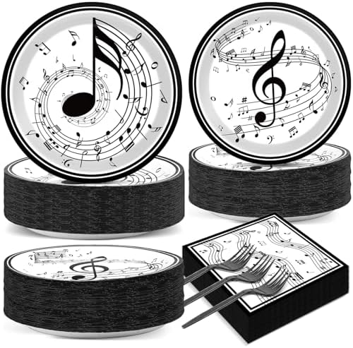 200Pcs Musical Note Plates Napkins Music Notes Themed Party Tableware Set Baby Shower Dinnerware Disposable Music Dessert Plates for Concert Birthday Party Baby Shower Decor Supplies Serve 50 by Naozinebi