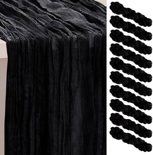 10 Pack Black 35x120 Inch Cheesecloth Table Runner by SuBleer