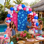 Cinrobiye 50PCS Tropical Summer Arch Backdrop Cover Set for 4FT 5FT 6FT Round Stands, Spandex Hawaii Party Backgrounds with Balloon, Beach Birthday, Pool Party, Hawaiian Luau Photo Booth Decor - Image 5