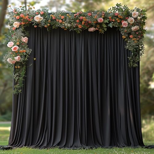 20x10ft Wrinkle Free Black Backdrop Curtain for Parties Soft Fabric Drapes Wedding Black Curtain Backdrop for Birthday Party Decorations Background for Photography 5x10ft, 4 Panels by ESGOTBME
