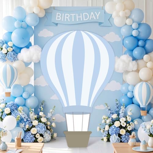 WinnerWhy 3.94 X 2.62 ft Hot Air Balloon Baby Shower Decorations, Large Blue Hot Air Shaped Cardboard Cutout, Life-Size Standup Photo Booth Props for Birthday Party Celebration Backdrops Decor by WinnerWhy