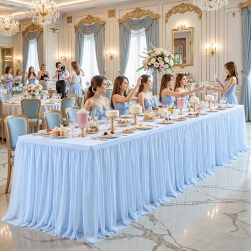 6 Pack Baby Blue Tablecloth for 8 Foot Rectangle Tables Tulle Table Skirt - Image 3