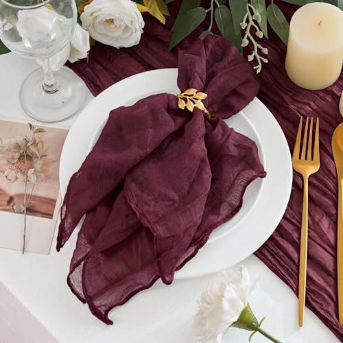50 Pack Cheesecloth Napkins 20"x20" Burgundy Red Gauze Boho Napkins by Xiomot