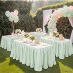 Flutesan 14 ft Sage Green Gingham Table Skirt for Rectangle Tables - Image 6