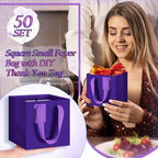Windyun 50 Pcs Mini Paper Gift Bags with Handle 6 x 6 x 6'' Square Small Favor Bag with DIY Thank You Tag for Christmas Birthday Wedding Bridal Shower Bridesmaid Graduation Party (Purple) - Image 3