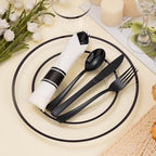 BESTSTAR 700PCS Clear and Black Disposable Plastic Plate Set for 100 Guests - Image 5
