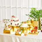 Leinuosen 7 Pcs Large Buffet Risers Set 6" to 12" Acrylic Display Box Catering Dessert Table Riser Food Display Decorative Stand with Hollow Bottom for Catering Supplies(Gold, Square) - Image 5