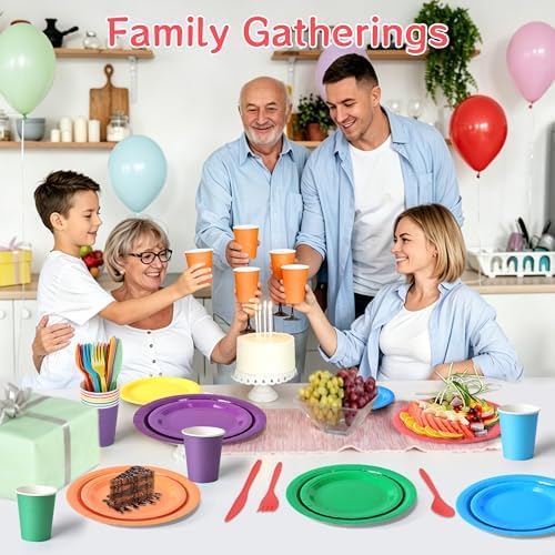 360 Pcs Rainbow Disposable Plates and Napkins Tableware Set for 50 Guests - Image 6