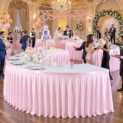 2 Panels Pink Desk Skirt for Teacher Desk 6ft Table Skirts for Rectangle Tables 6ft Spandex Curtain Table Skirt for Classroom Ruffle Fabric Tablecloth for Party Wedding Baby Shower Decorations - Image 4
