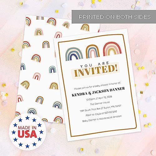 Canopy Street Personalized Modern Rainbow Invitations / 25 Custom All Occasion Invites With White Envelopes / 5" x 7" Flat DIY Boho Rainbow Birthday Baby Shower Party Invite/Made In The USA - Image 6