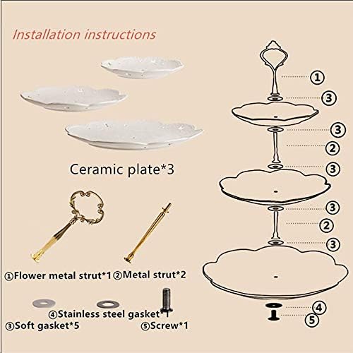 3-Tier Porcelain Embossed Cupcake Stand - Pure White Rimmed with Gold Dessert Cake Stand - Pastry Serving Tray Platter for Tea Party, Wedding and Birthday - Image 6