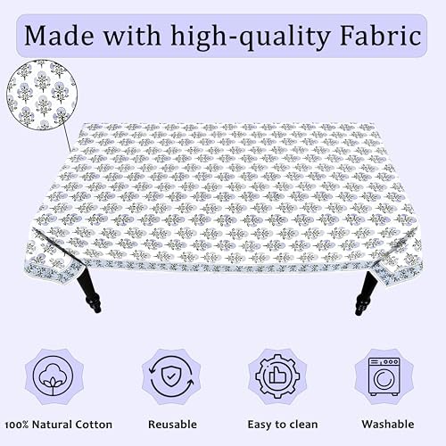 Ridhi Mughal Buta Blue Hand Block Print Cotton Tablecloth 120 x 60 Inch - Image 3