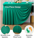 2 Pack Emerald Green Spandex Tablecloths for 8 Foot Rectangle Tables, Wrinkle Free Fitted Table Cloths Green 8ft Stretchy Table Cloth Cover with Skirt for Parties Weddings Birthday Banquet Baby Shower - Image 3