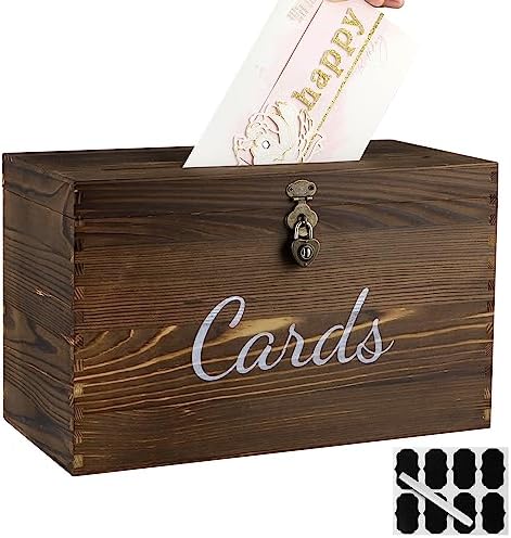 MDLUU Wood Wedding Card Box, Rustic Wedding Money Case with Lock, Envelope Holder Card Receiving Box for Reception, Birthday Party (Brown) by MDLUU
