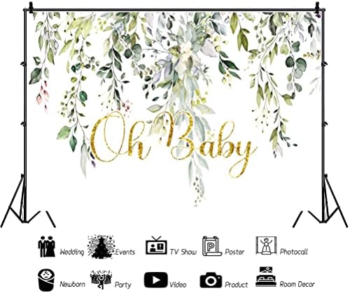 Leowefowa 10x8ft Oh Baby Backdrop Greenery Baby Shower Background Green Gold Eucalyptus Leaves Photography Banner Newborn Announce Pregnancy Birthday Party Decorations Supplies Props - Image 2
