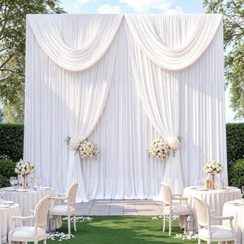 10ft x 15ft White Backdrop Curtains for Wedding Parties, 2 Panels Wrinkle Free Fabric Drapes Photo Back Drop Cloth for Baby Shower Birthday Stage Reception Lobby Decoration - Image 4