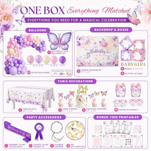195 Pc Butterfly Baby Shower Decorations, A Little Butterfly Is On The Way - Image 2