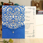 Hosmsua 50PCS Wedding Invitations Cards 5 x 7.3 Inch Laser Cut Hollow Rose Invitation with Rhinestone for Bridal Shower Engagement Quinceañera (Royal Blue Glitter) - Image 5