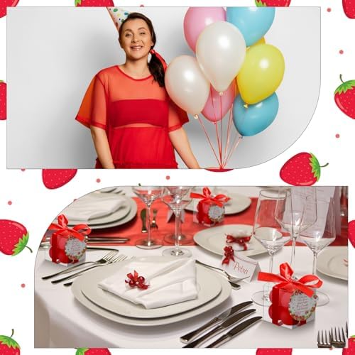 MTLEE 24 Sets Strawberry Baby Shower Favors Small Bubble Candle for Guests Tea Candles Bulk with Stylish Ribbons Cards Gifts Party Decoration(Bright Red, Strawberry) - Image 5