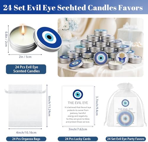 Treela 24 Set Evil Eye Candles Lavender Scented Candle Tins with Lids - Image 3