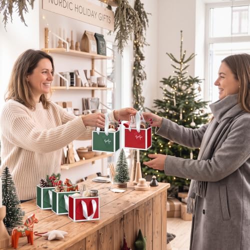 Yeaqee 50 Pcs Mini Metallic Paper Gift Bags with Handle, Green Red, White - Image 7