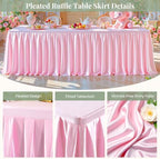 6 Packs Pink Satin Tablecloths Rectangle 6FT,Glitter Spandex Fitted Stretch Table Covers Wrinkle-Resistant Floor Length Shimmer Pleated Table Skirt for Wedding Parties Baby Shower Banquets - Image 2
