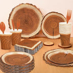 400 Pieces Camping Wood Grain Slice Party Supplies Set Paper Plate Cup Napkin for Camping Woodland Baby Shower Lumberjack Birthday Featuring a Round Wooden Slice Die Cut Edge Design Serve 50 - Image 6