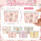 CHENGU 300 Pcs Floral Ice Cream Cups 8oz Disposable Treat Snack Cups Retro Flower Pattern Paper Bowls for Soup Yogurt Cupcake Hot or Cold Food Wedding Baby Shower Tea Party Supplies - Image 2