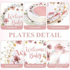 Pickmesh 250 Pcs Pink Floral Baby Shower Party Supplies Decorations Serve 50 Wildflower Welcome Baby Disposable Paper Plates Napkins and Cups for Birthday Babies Girl Shower Gender Reveal Party Decor - Image 2
