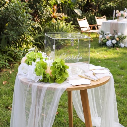 25 Pcs Clear Acrylic Wedding Card Box Set, Large DIY Gift Card Box with Slot & Lock, 15 Silk Flowers, Foam Blocks, Money Holder for Wedding Reception, Baby Shower Party Table Decor - Image 6