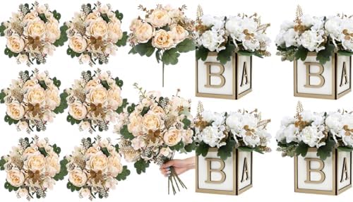 6 Bundles Peonies Artificial Flowers & Pack of 4 Baby Shower Centerpieces for Tables by SEKNHOP