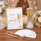 Chumia Guess How Many Pearls Set Bridal Shower Game Set Including 1 Game Sign 1 Glass Jar 12 Pens 100 Cards 640 Pearls Guess How Many Pearl in The Jar for Wedding Baby Shower Decorations for Party by Chumia