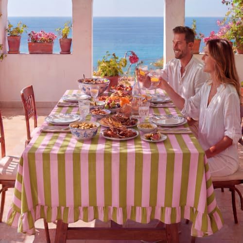 Tudomro Striped Tablecloth, Rectangle, Olive, Dusty Rose, 52'' X 70'' - Image 5