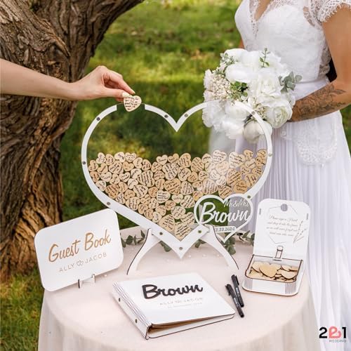 2B1WEDDING Rustic Wedding Guest Book Alternative with Wooden Hearts - Image 5