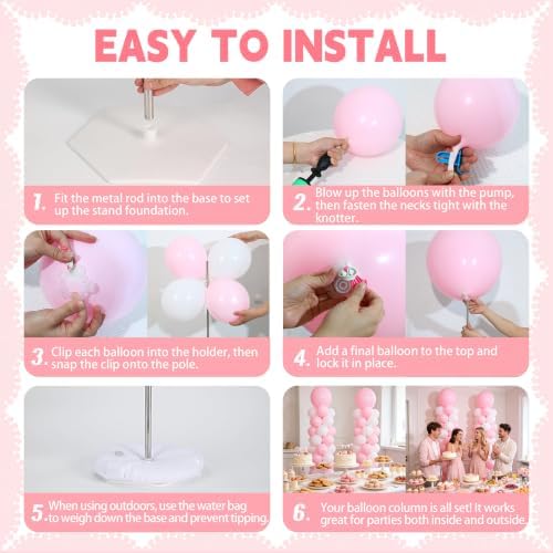 2‑Set Macaron Pink White Balloon Column Kit for Birthday Baby Shower Party - Image 5